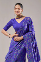 Blue Banarasi Raw Silk Saree