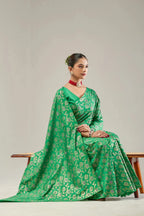 Green Banarasi Raw Silk Saree