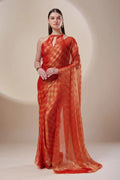 Orange Checked Tissue Saree