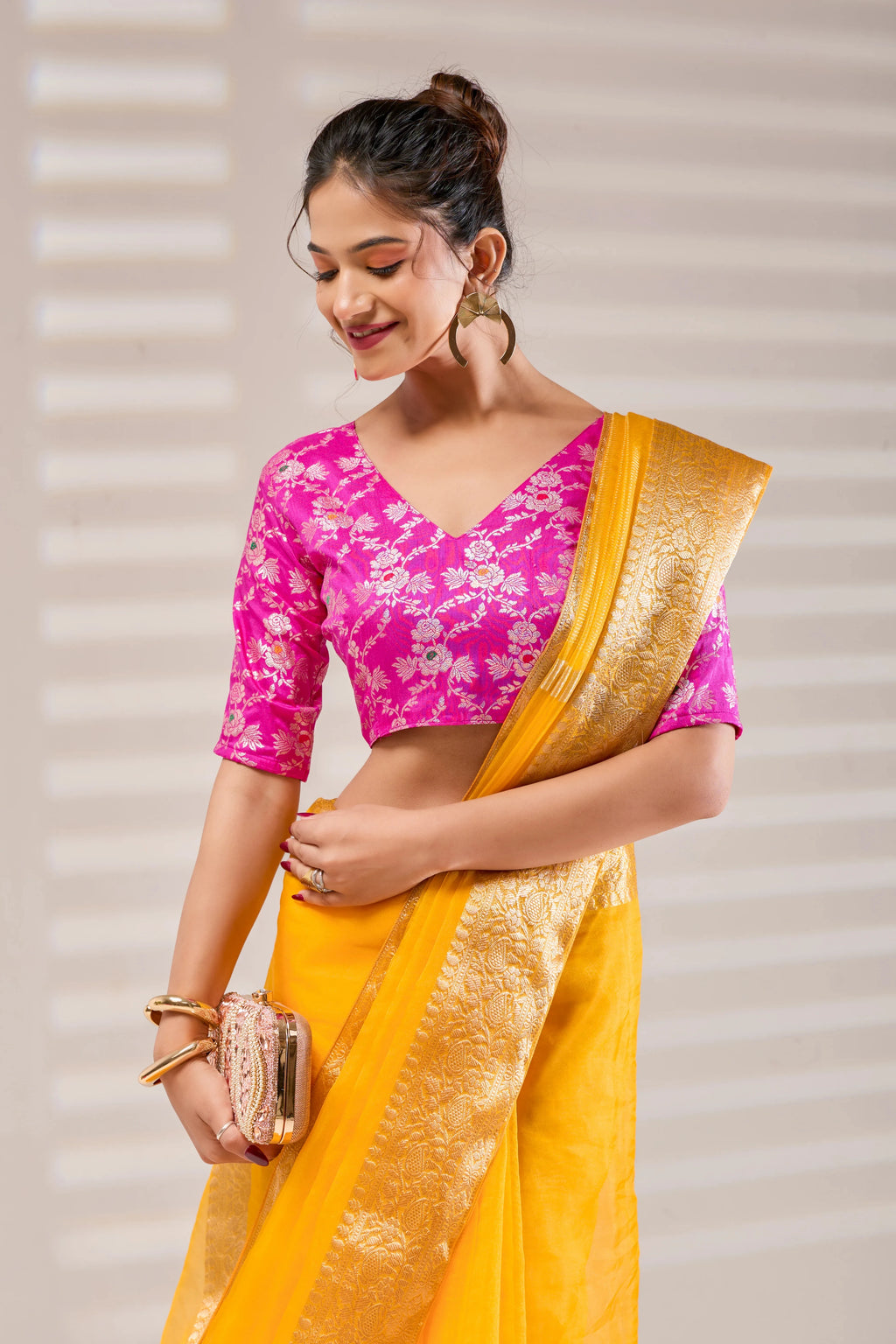 Yellow Kanjivaram Organza Saree