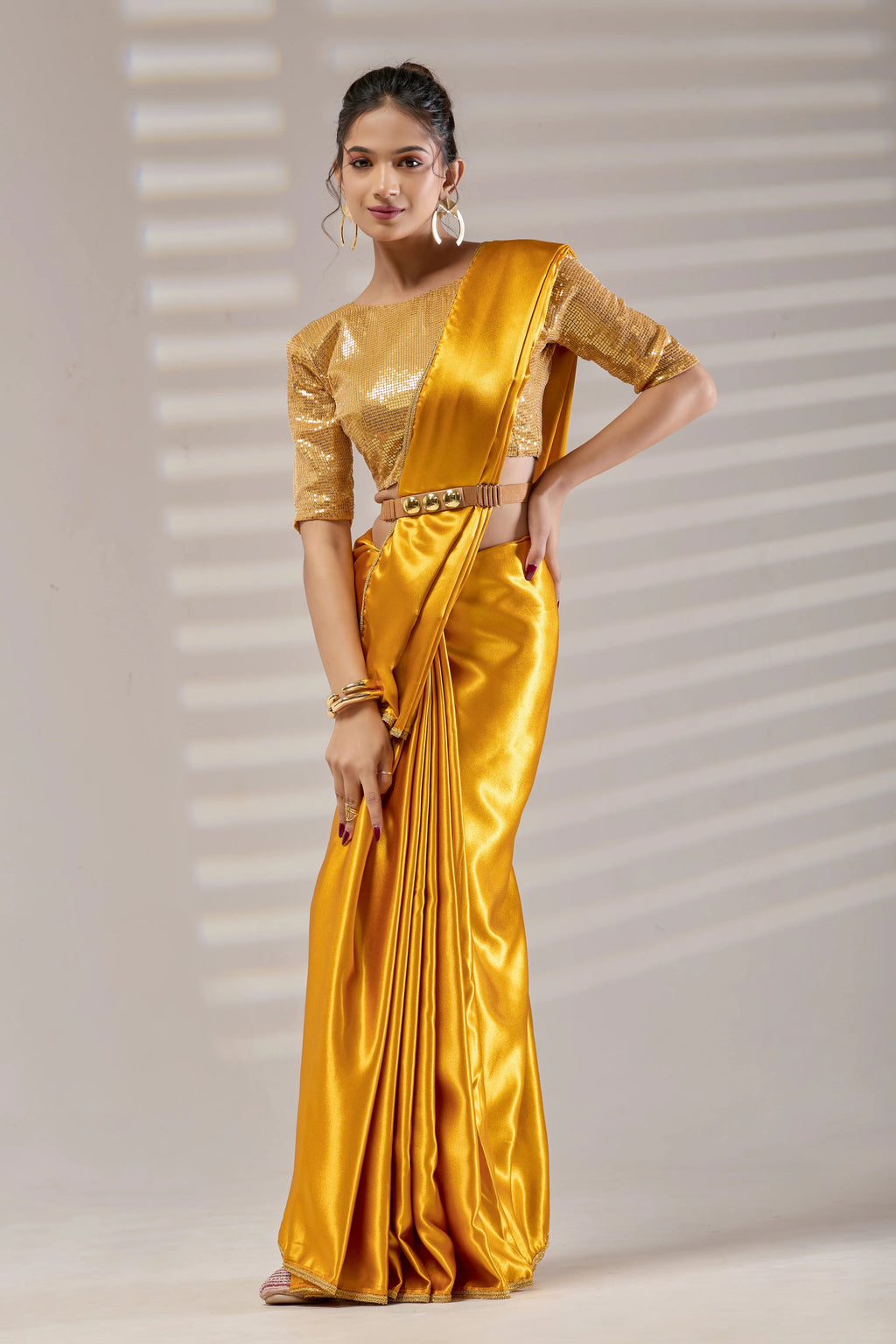 Golden Silk Satin Saree