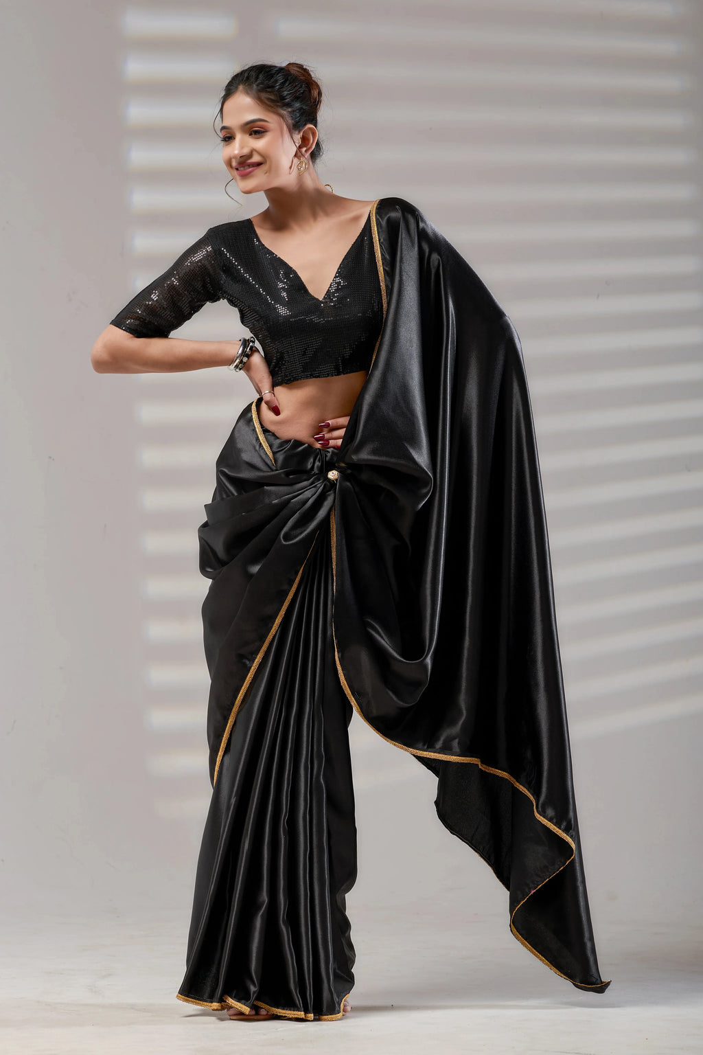 Black Silk Satin Saree
