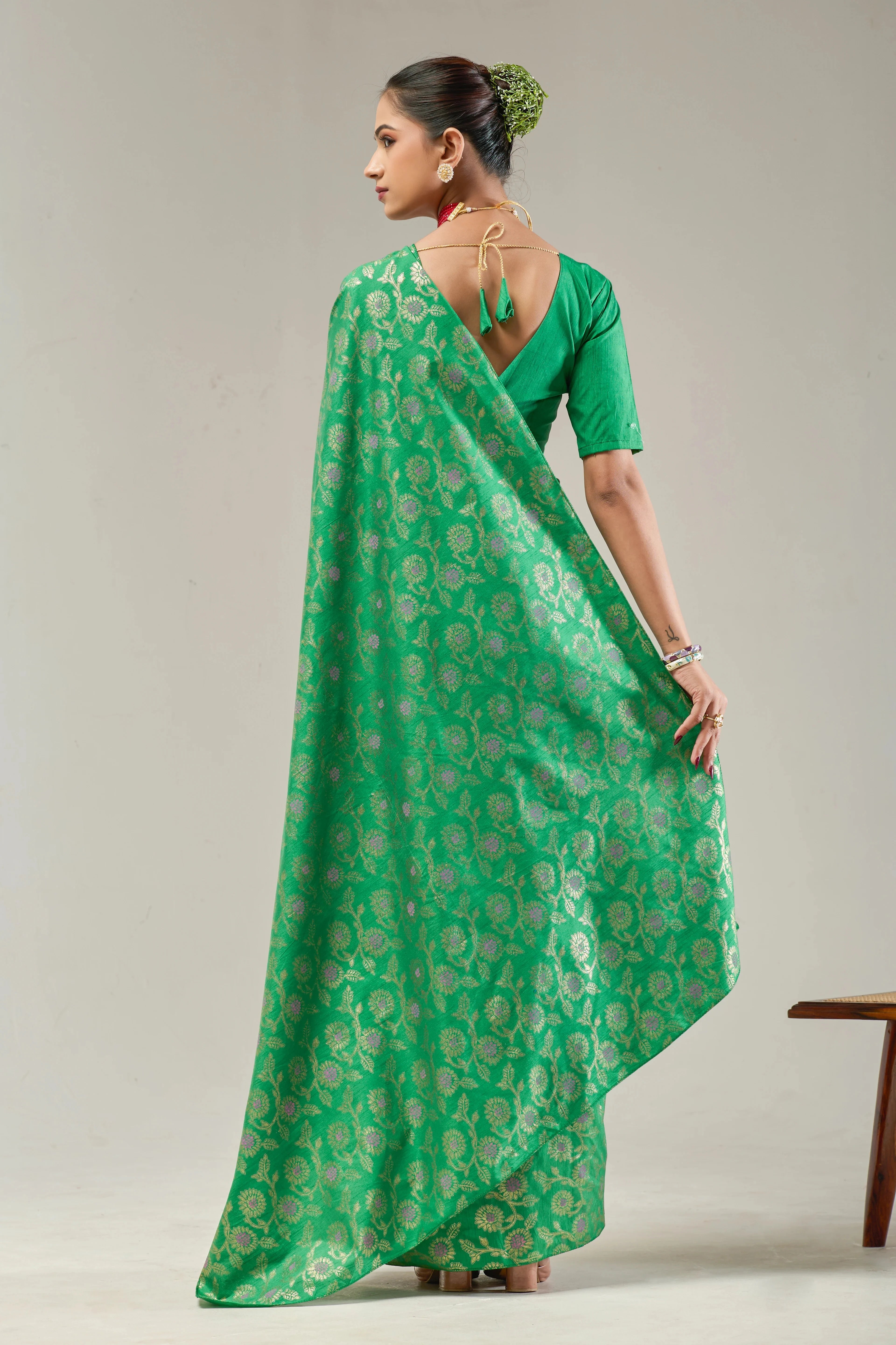 Green Banarasi Raw Silk Saree