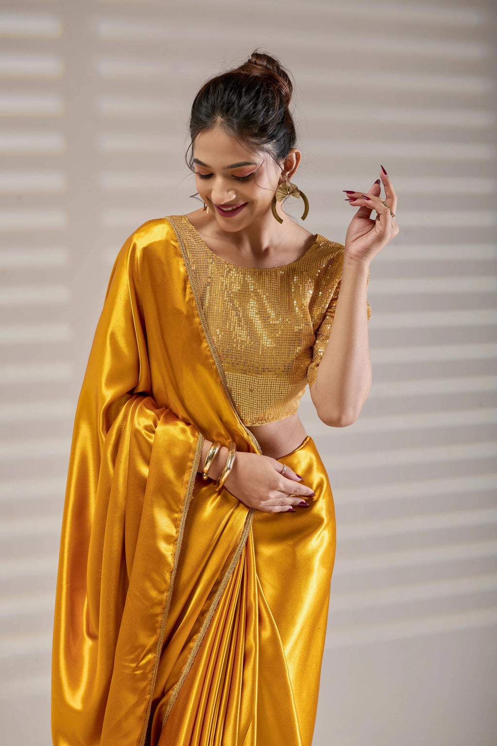 Golden Silk Satin Saree